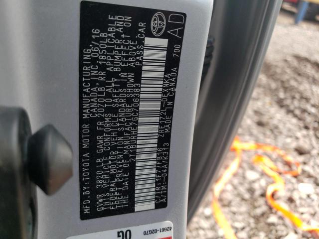 Photo 10 from auction – 2016 TOYOTA COROLLA L with VIN 2T1BURHE7GC706383