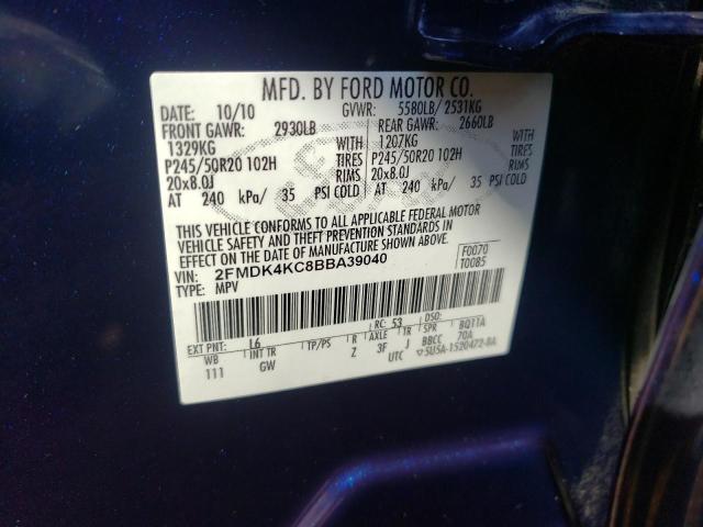 Photo 10 from auction – 2011 FORD EDGE LIMIT with VIN 2FMDK4KC8BBA39040
