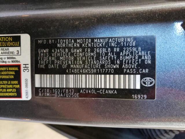 Photo 10 from auction – 2009 TOYOTA CAMRY BASE with VIN 4T4BE46K59R117770