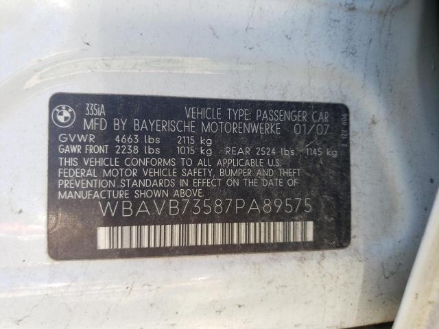 Photo 10 from auction – 2007 BMW 335 I with VIN WBAVB73587PA89575