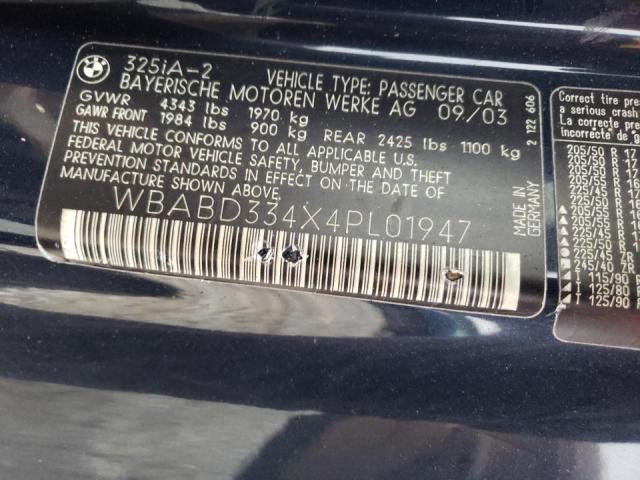Photo 10 from auction – 2004 BMW 325CI with VIN WBABD334X4PL01947
