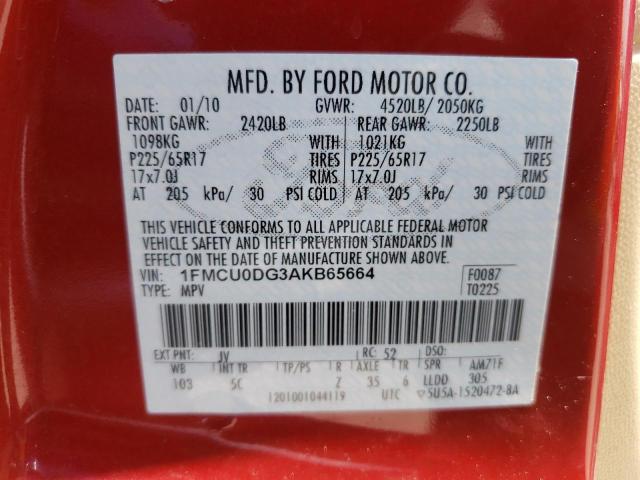 Photo 10 from auction – 2010 FORD ESCAPE XLT with VIN 1FMCU0DG3AKB65664