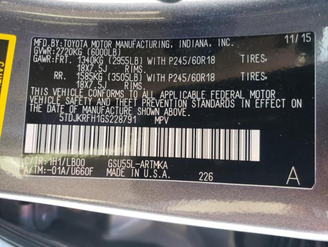 Photo 10 from auction – 2016 TOYOTA HIGHLANDER with VIN 5TDJKRFH1GS228791