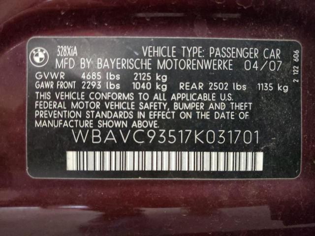 Photo 10 from auction – 2007 BMW 328 XI with VIN WBAVC93517K031701