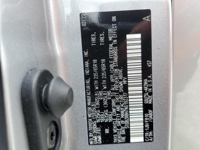 Photo 10 from auction – 2022 TOYOTA HIGHLANDER with VIN 5TDBZRBH7NS192317