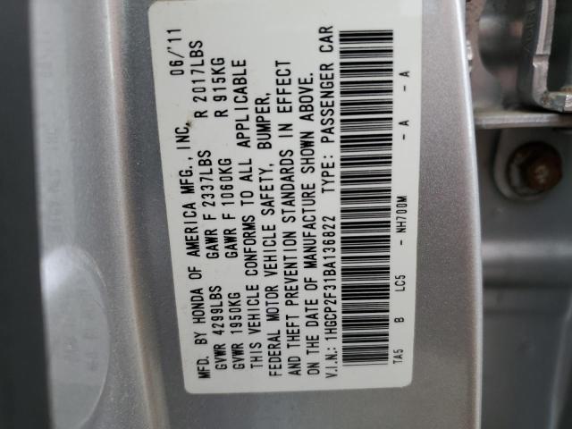 Photo 10 from auction – 2011 HONDA ACCORD LX with VIN 1HGCP2F31BA136822