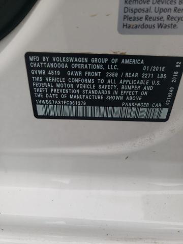 Photo 10 from auction – 2015 VOLKSWAGEN PASSAT SE with VIN 1VWBS7A31FC061379