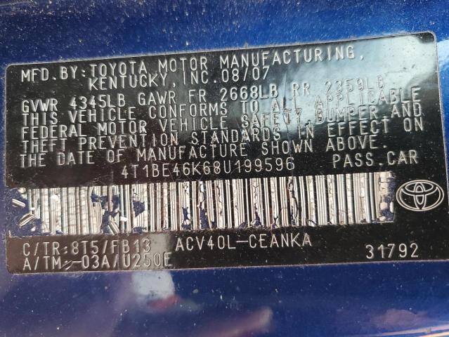 Photo 10 from auction – 2008 TOYOTA CAMRY CE with VIN 4T1BE46K68U199596