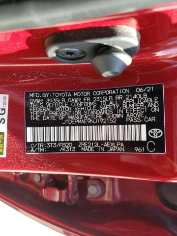 Photo 10 from auction – 2022 TOYOTA COROLLA LE with VIN JTDEPMAE9NJ192152
