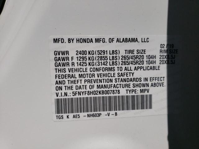 Photo 10 from auction – 2019 HONDA PASSPORT E with VIN 5FNYF8H02KB007878