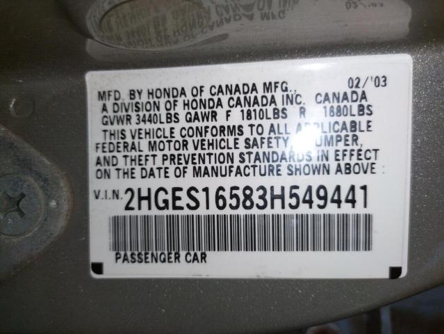 Photo 10 from auction – 2003 HONDA CIVIC LX with VIN 2HGES16583H549441