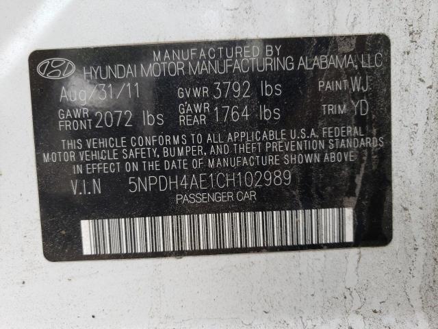 Photo 10 from auction – 2012 HYUNDAI ELANTRA GL with VIN 5NPDH4AE1CH102989