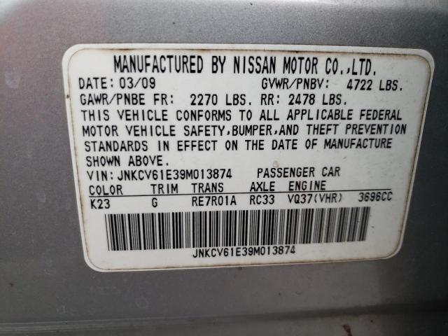 Photo 10 from auction – 2009 INFINITI G37 BASE with VIN JNKCV61E39M013874