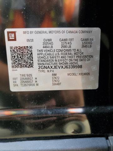 Photo 10 from auction – 2018 CHEVROLET EQUINOX LT with VIN 2GNAXJEVXJ6339598