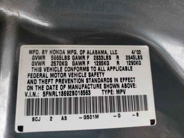 Photo 10 from auction – 2002 HONDA ODYSSEY EX with VIN 5FNRL18692B018563