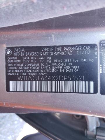 Photo 10 from auction – 2002 BMW 745I with VIN WBAGL634X2DP53521