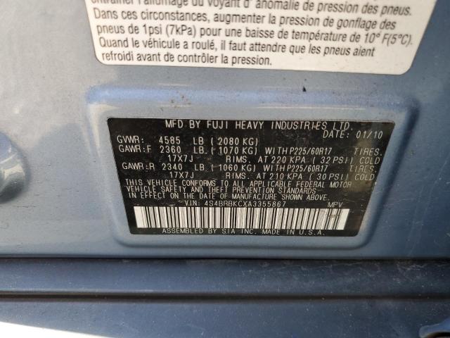 Photo 10 from auction – 2010 SUBARU OUTBACK 2. with VIN 4S4BRBKCXA3355867