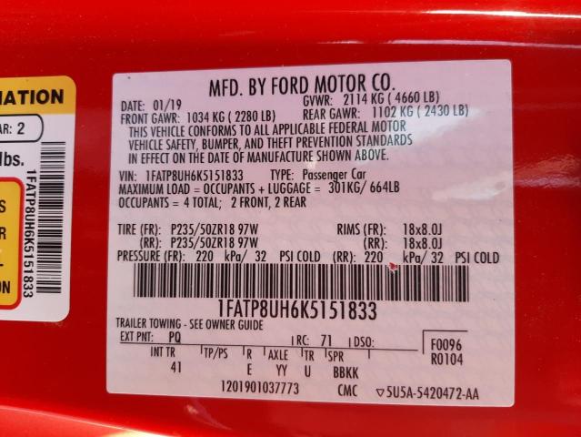 Photo 10 from auction – 2019 FORD MUSTANG with VIN 1FATP8UH6K5151833