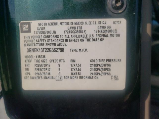 Photo 10 from auction – 2002 CHEVROLET AVALANCHE with VIN 3GNEK13T22G362798