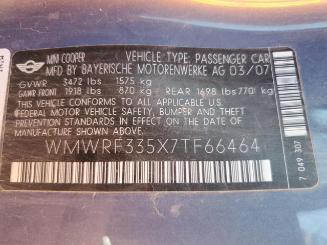 Photo 10 from auction – 2007 MINI COOPER with VIN WMWRF335X7TF66464