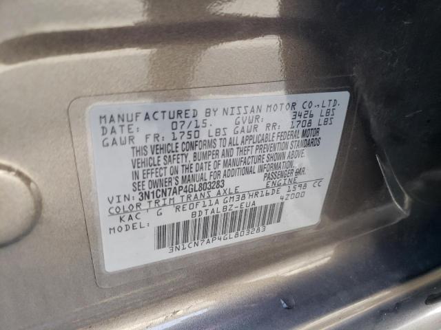 Photo 10 from auction – 2016 NISSAN VERSA S with VIN 3N1CN7AP4GL803283