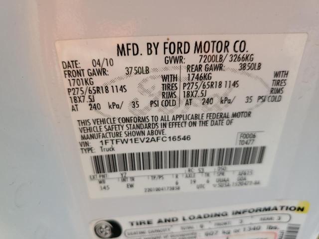 Photo 10 from auction – 2010 FORD F150 SUPER with VIN 1FTFW1EV2AFC16546