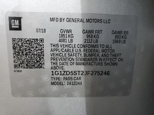 Photo 10 from auction – 2018 CHEVROLET MALIBU LT with VIN 1G1ZD5ST2JF275246