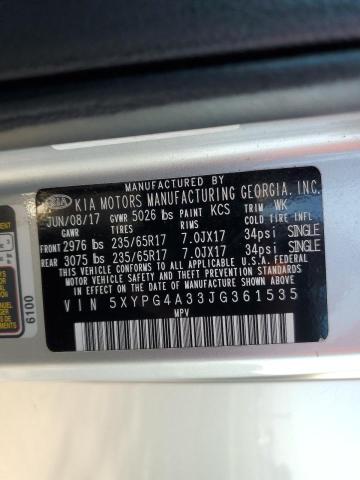 Photo 10 from auction – 2018 KIA SORENTO with VIN 5XYPG4A33JG361535