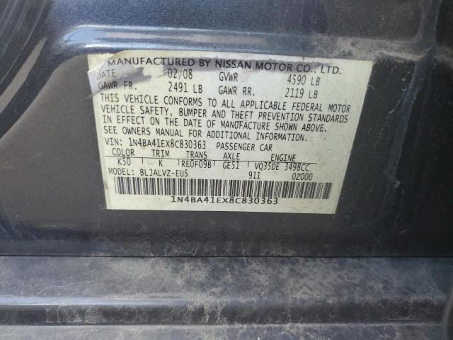 Photo 10 from auction – 2008 NISSAN MAXIMA SE with VIN 1N4BA41EX8C830363
