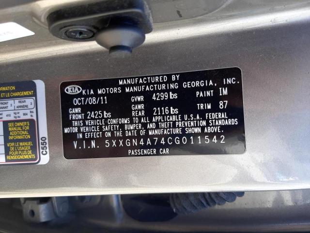 Photo 10 from auction – 2012 KIA OPTIMA EX with VIN 5XXGN4A74CG011542