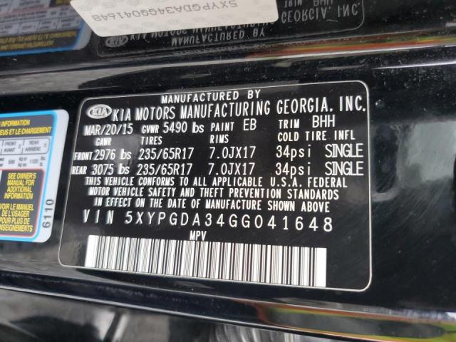 Photo 10 from auction – 2016 KIA SORENTO LX with VIN 5XYPGDA34GG041648