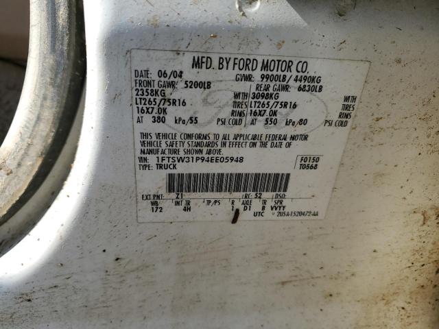 Photo 10 from auction – 2004 FORD F350 SRW S with VIN 1FTSW31P94EE05948