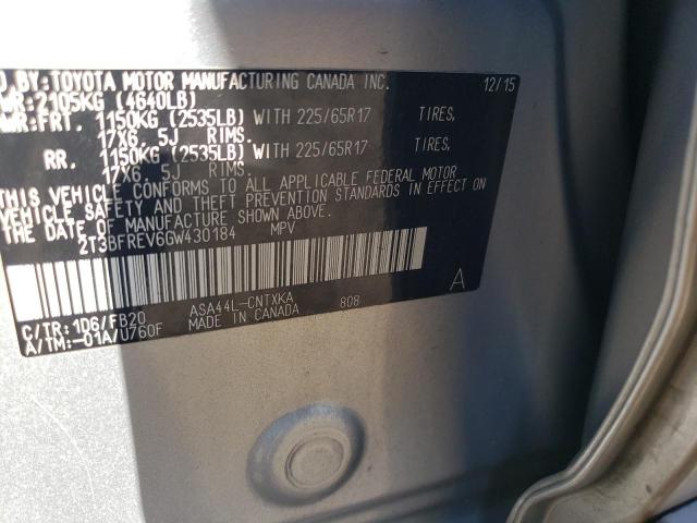 Photo 10 from auction – 2016 TOYOTA RAV4 LE with VIN 2T3BFREV6GW430184