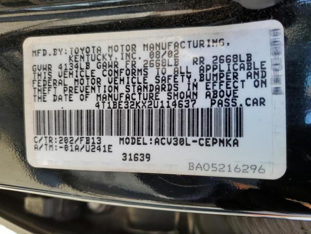 Photo 10 from auction – 2002 TOYOTA CAMRY with VIN 4T1BE32KX2U114637