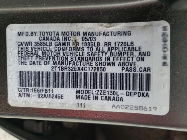 Photo 10 from auction – 2004 TOYOTA COROLLA CE with VIN 2T1BR32EX4C172850