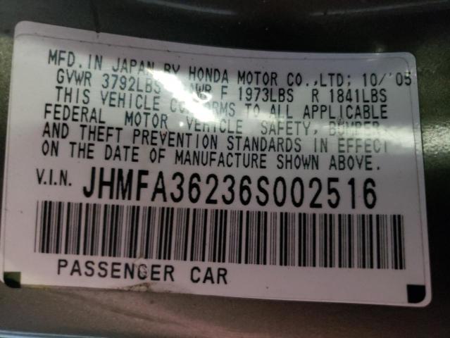 Photo 10 from auction – 2006 HONDA CIVIC HYBR with VIN JHMFA36236S002516