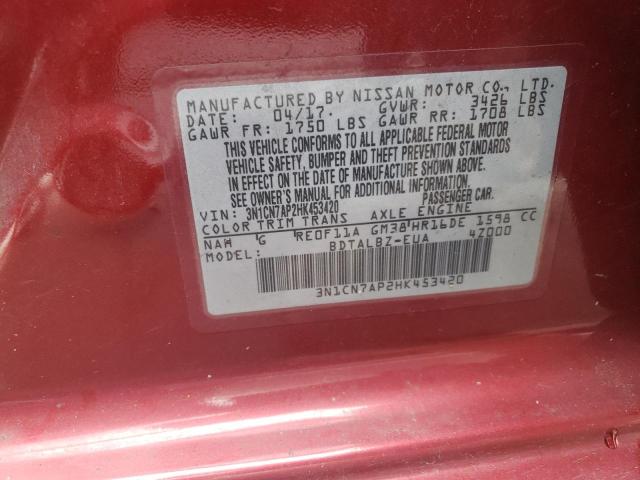 Photo 10 from auction – 2017 NISSAN VERSA S with VIN 3N1CN7AP2HK453420