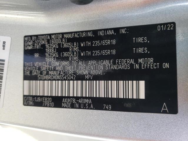 Photo 10 from auction – 2022 TOYOTA HIGHLANDER with VIN 5TDHBRCH0NS545042
