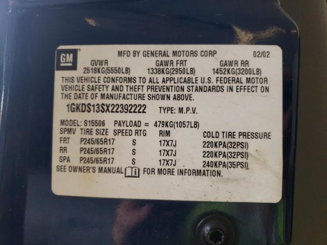 Photo 10 from auction – 2002 GMC ENVOY with VIN 1GKDS13SX22392222