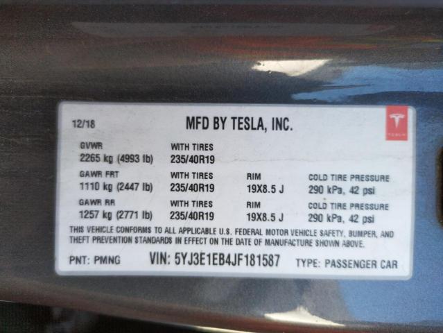 Photo 10 from auction – 2018 TESLA MODEL 3 with VIN 5YJ3E1EB4JF181587