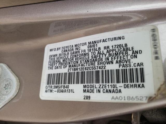 Photo 10 from auction – 2002 TOYOTA COROLLA CE with VIN 2T1BR12E62C557422