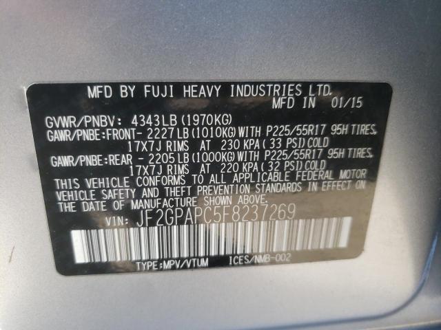 Photo 10 from auction – 2015 SUBARU XV CROSSTR with VIN JF2GPAPC5F8237269