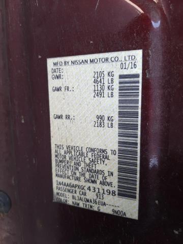 Photo 10 from auction – 2016 NISSAN MAXIMA 3.5 with VIN 1N4AA6APXGC431198