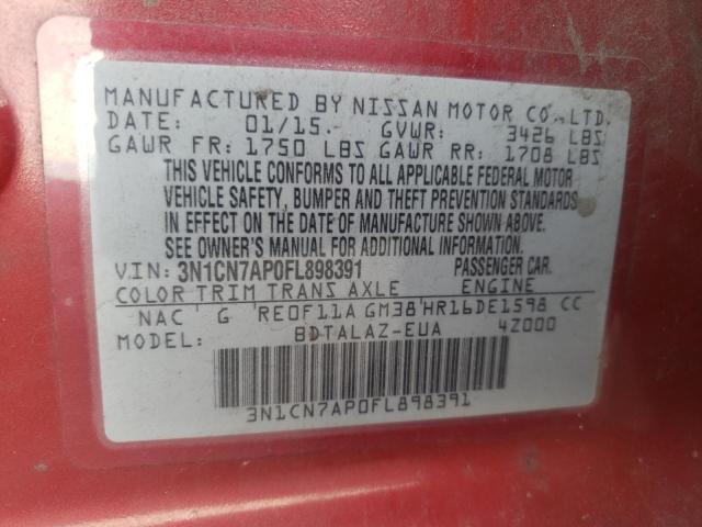 Photo 10 from auction – 2015 NISSAN VERSA S with VIN 3N1CN7AP0FL898391
