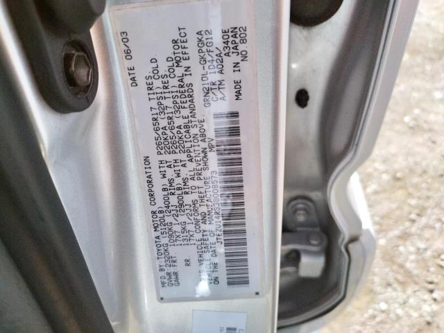 Photo 10 from auction – 2003 TOYOTA 4RUNNER SR with VIN JTEZU14R338008573