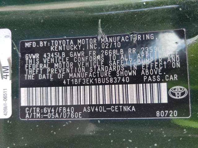 Photo 10 from auction – 2011 TOYOTA CAMRY BASE with VIN 4T1BF3EK1BU583740