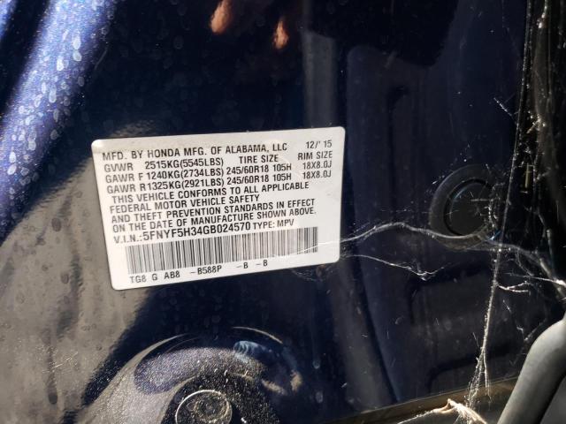 Photo 10 from auction – 2016 HONDA PILOT EX with VIN 5FNYF5H34GB024570