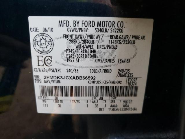 Photo 10 from auction – 2010 FORD EDGE SEL with VIN 2FMDK3JCXABB66592