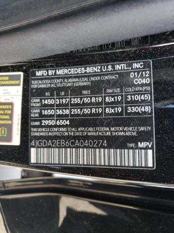 Photo 10 from auction – 2012 MERCEDES-BENZ ML 350 BLU with VIN 4JGDA2EB6CA040274