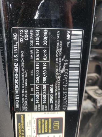 Photo 10 from auction – 2012 MERCEDES-BENZ ML 350 BLU with VIN 4JGDA2EB4CA053184